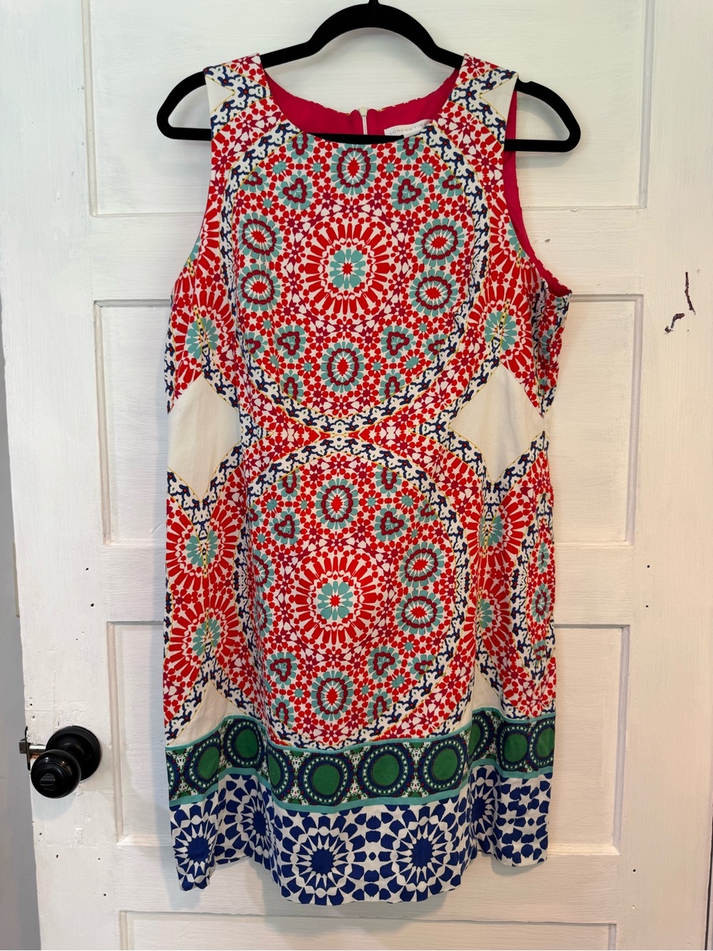 London Times Miranda Medallion Patchwork Cotton Shift Dress Size 8 - Picture 3 of 6